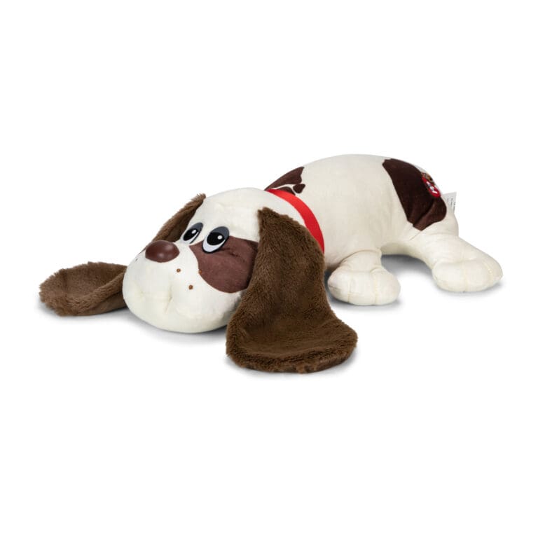 Cream plush puppy with long, brown, fuzzy ears