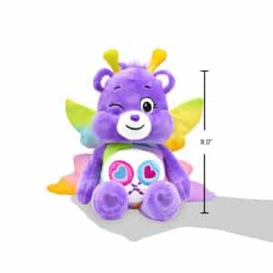 A purple Share Bear plush toy from the Care Bears collection is shown against a plain white background, highlighting its height of 9".